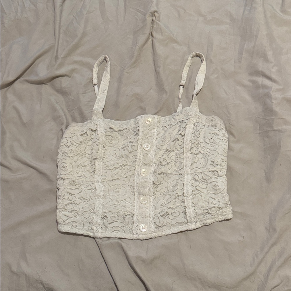 Lace Button-Up Crop Top
